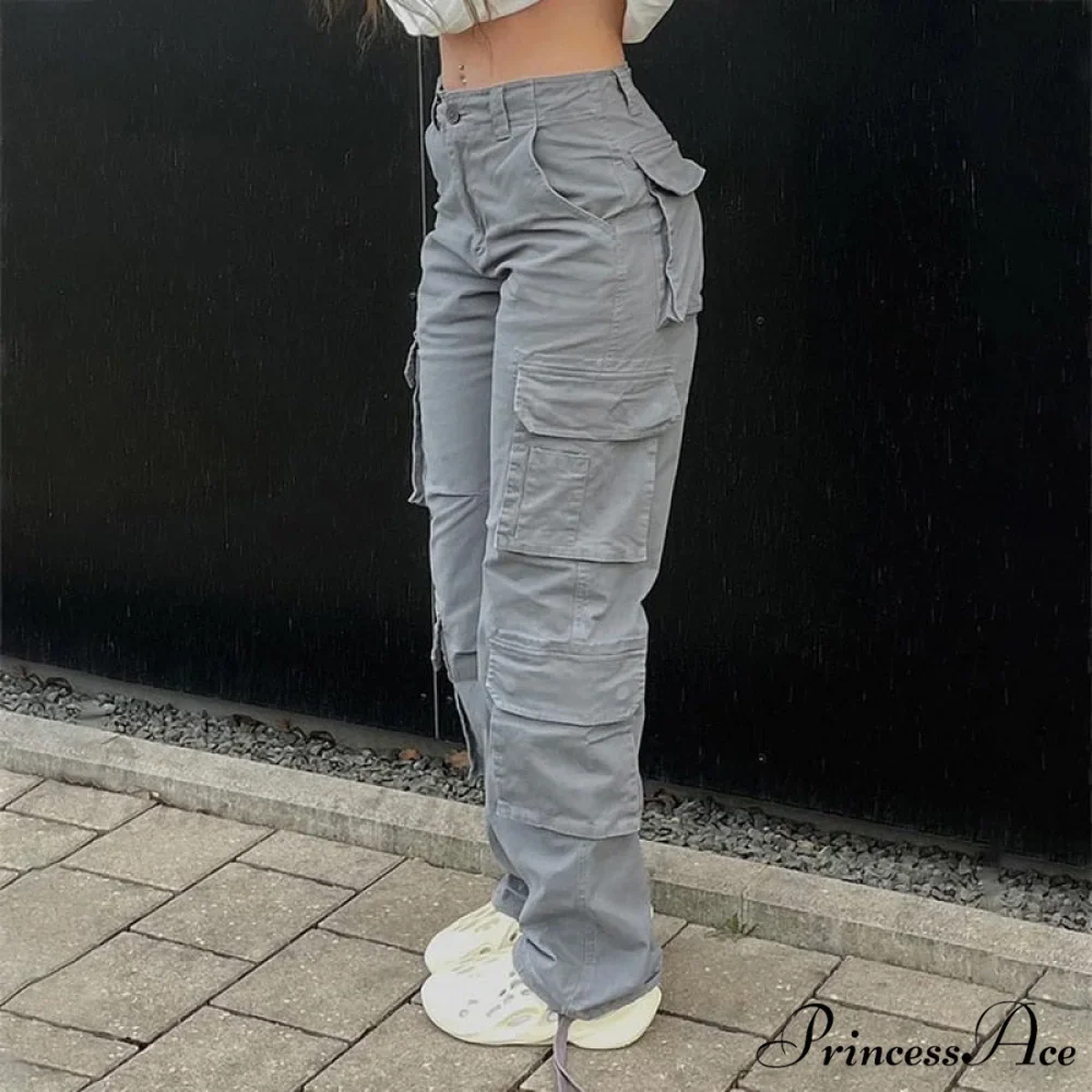 Streetwear Pockets Wide Leg High Waist Straight Trousers - Image 2