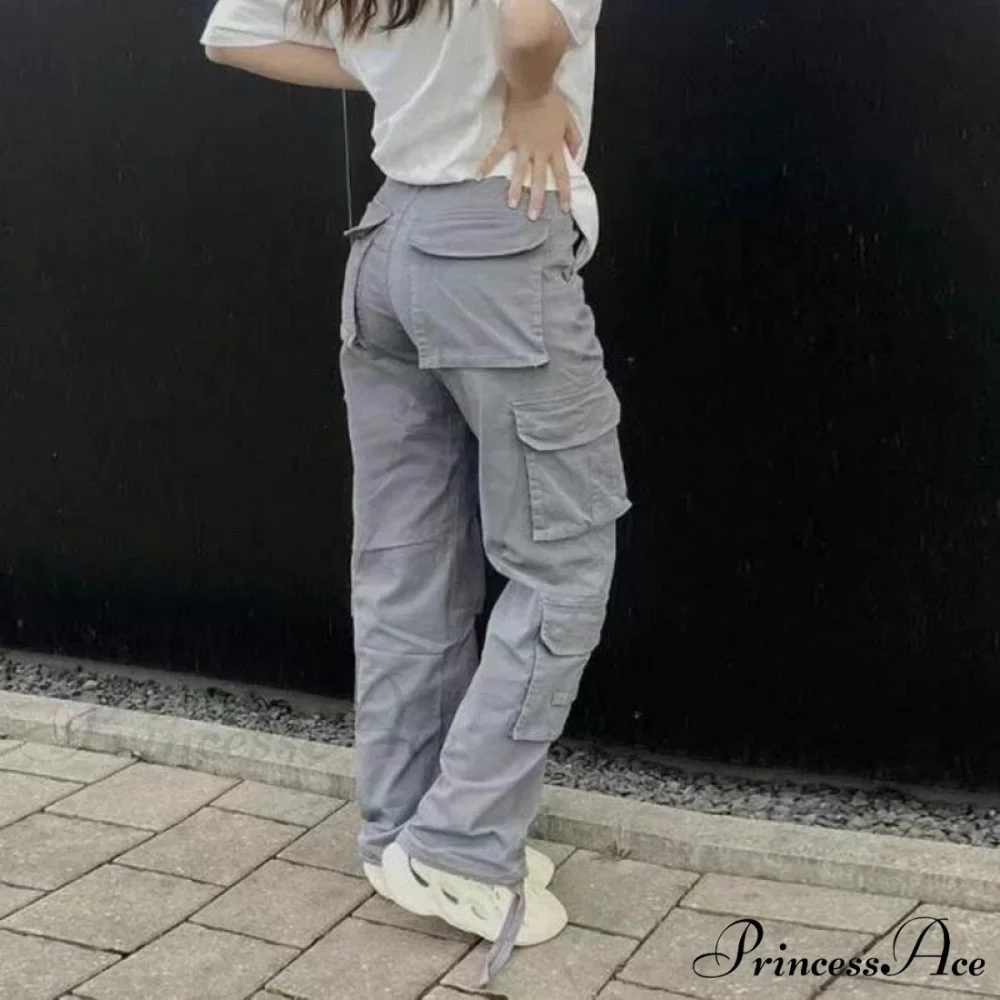 Streetwear Pockets Wide Leg High Waist Straight Trousers - Image 3
