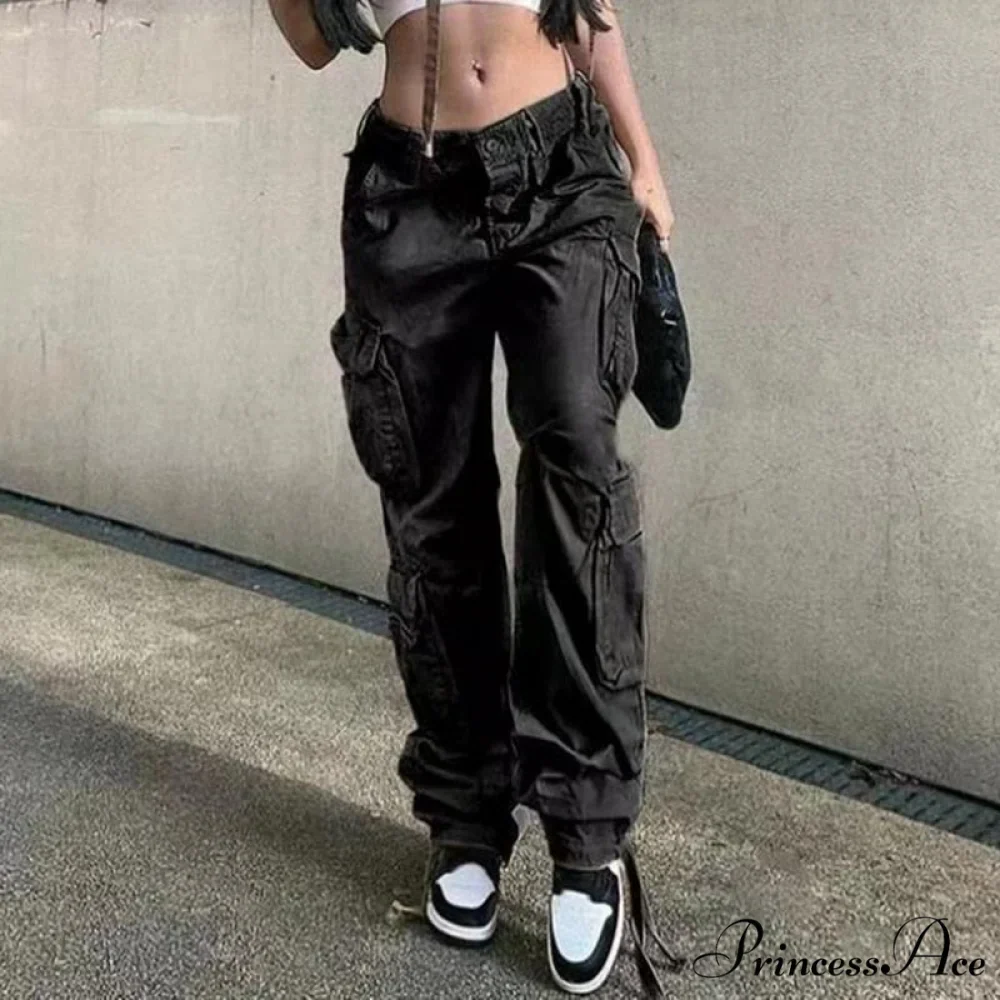 Streetwear Pockets Wide Leg High Waist Straight Trousers - Image 6