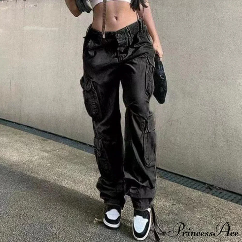 Streetwear Pockets Wide Leg High Waist Straight Trousers - Image 9