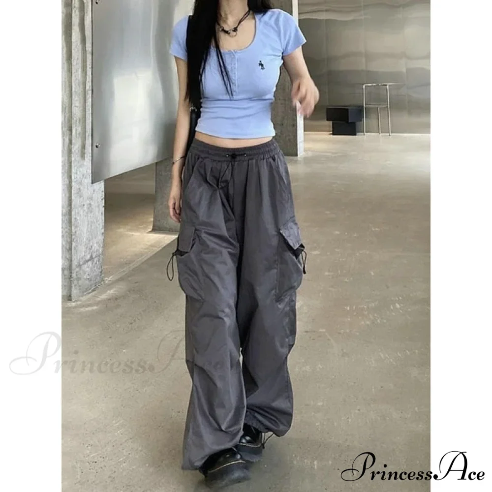 Straight Trousers Fashion Wide Leg Pockets Joggers Trousers - Image 3