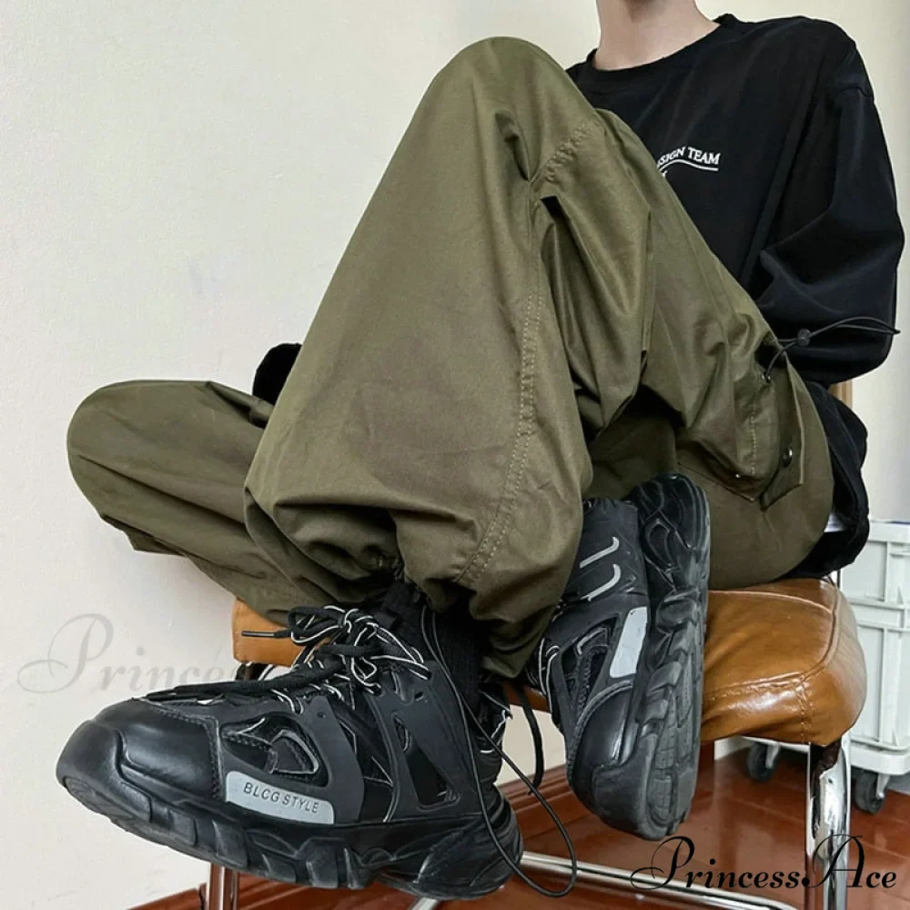 Straight Trousers Fashion Wide Leg Pockets Joggers Trousers - Image 6