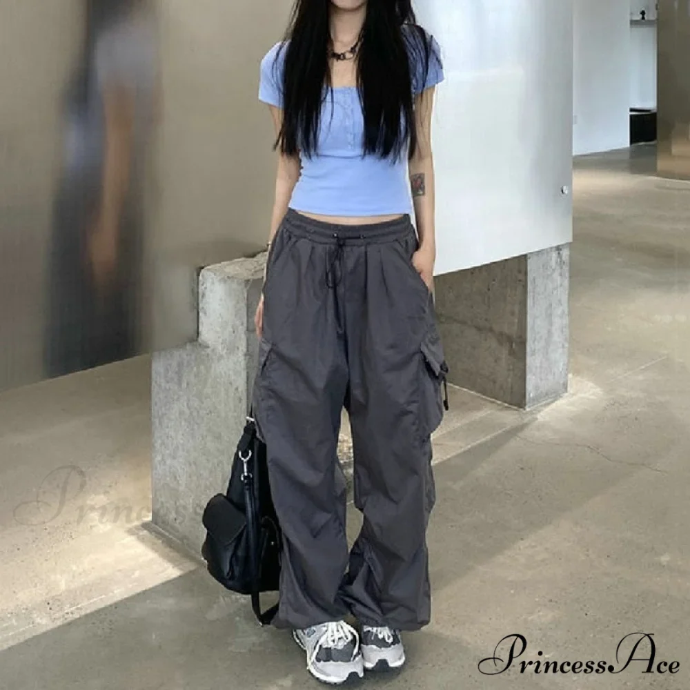 Straight Trousers Fashion Wide Leg Pockets Joggers Trousers - Image 9