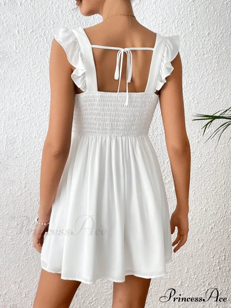 Solid Ruffle Trim Tie Back Dress - Image 2