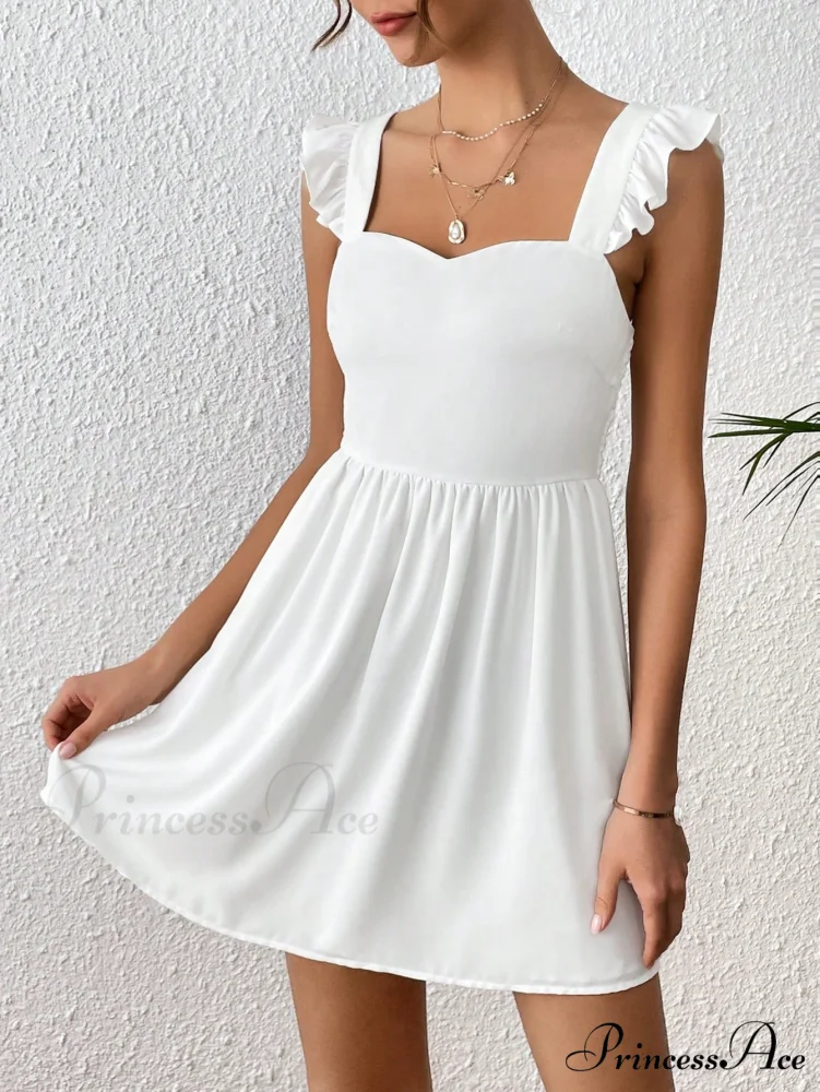 Solid Ruffle Trim Tie Back Dress - Image 3