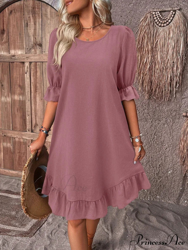 Solid Ruffle Hem Smock Dress - Image 13