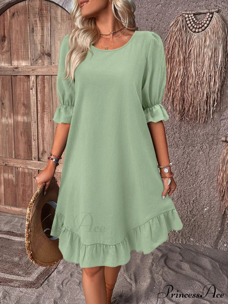 Solid Ruffle Hem Smock Dress - Image 15
