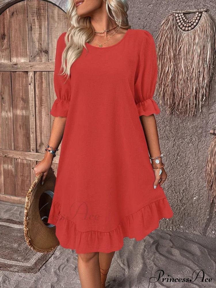Solid Ruffle Hem Smock Dress - Image 16