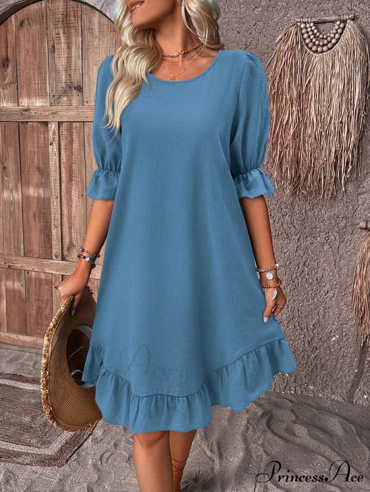 Solid Ruffle Hem Smock Dress - Image 17