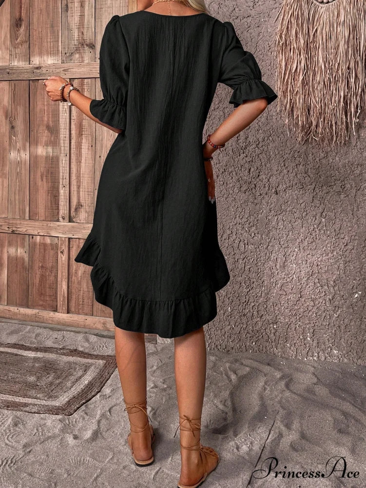 Solid Ruffle Hem Smock Dress - Image 2