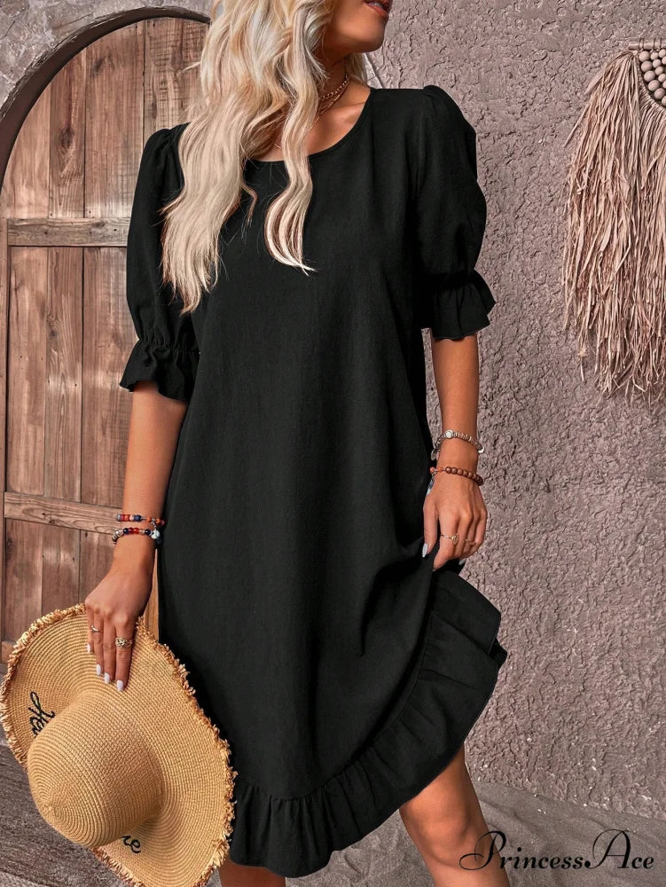 Solid Ruffle Hem Smock Dress - Image 4