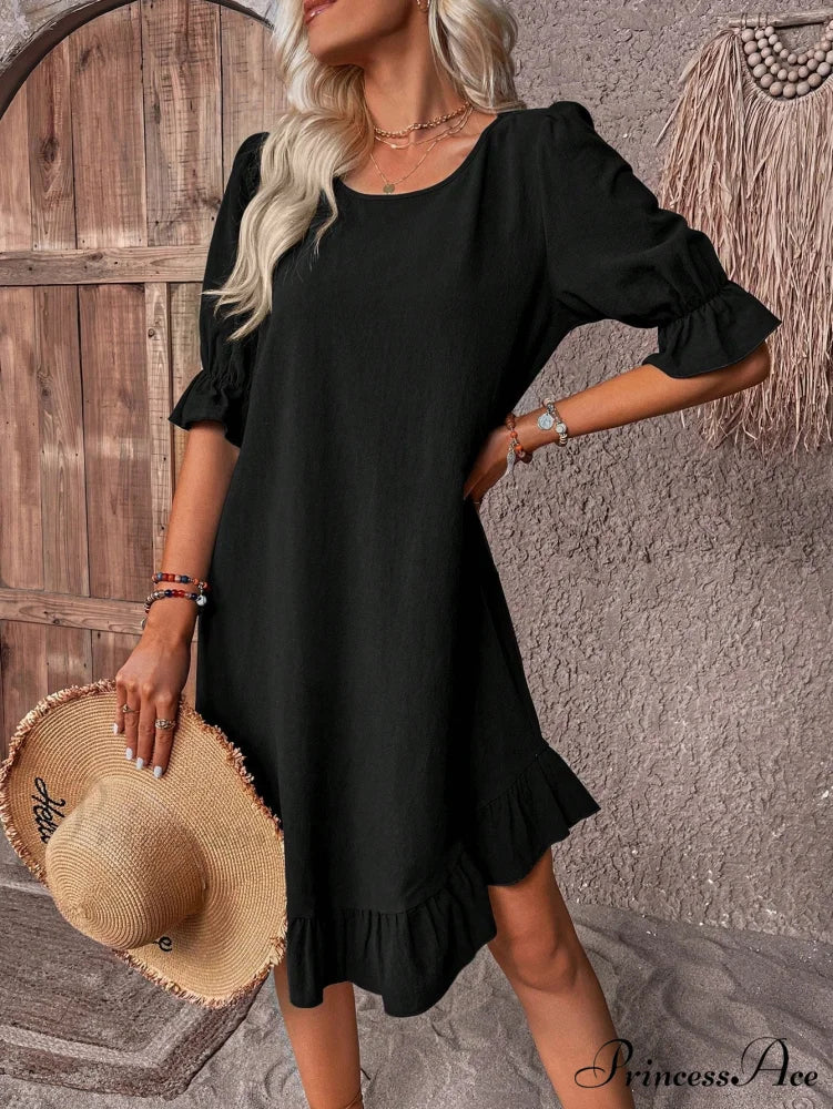 Solid Ruffle Hem Smock Dress - Image 6