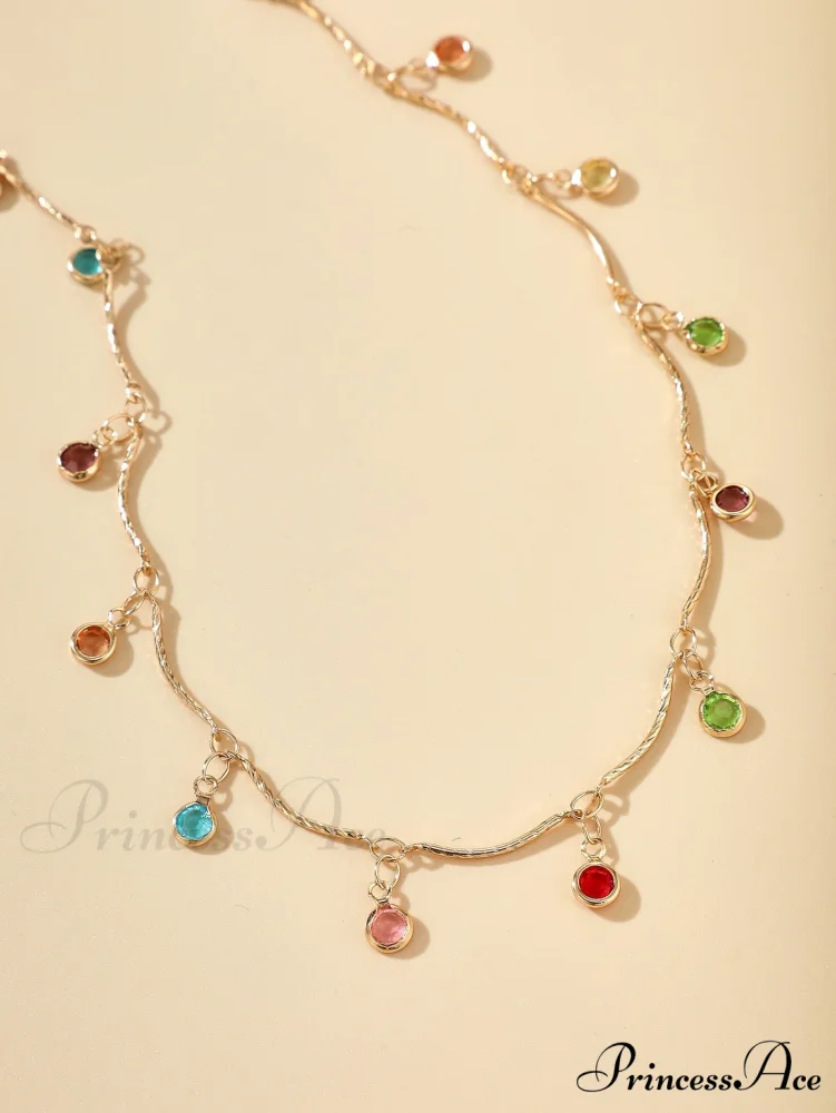 Random Color Rhinestone Charm Necklace - Image 4