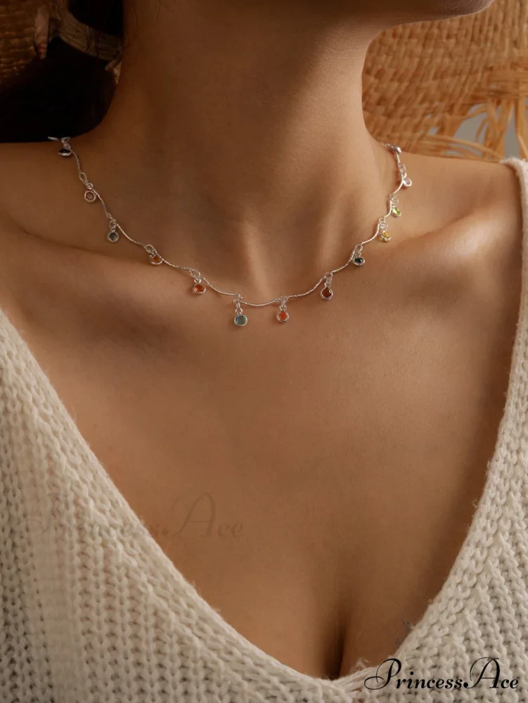 Random Color Rhinestone Charm Necklace - Image 6