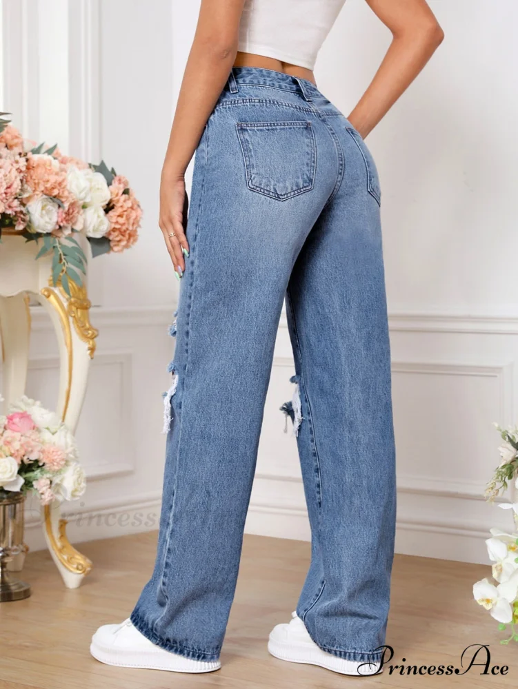 Ripped Straight Leg Jeans - Image 2