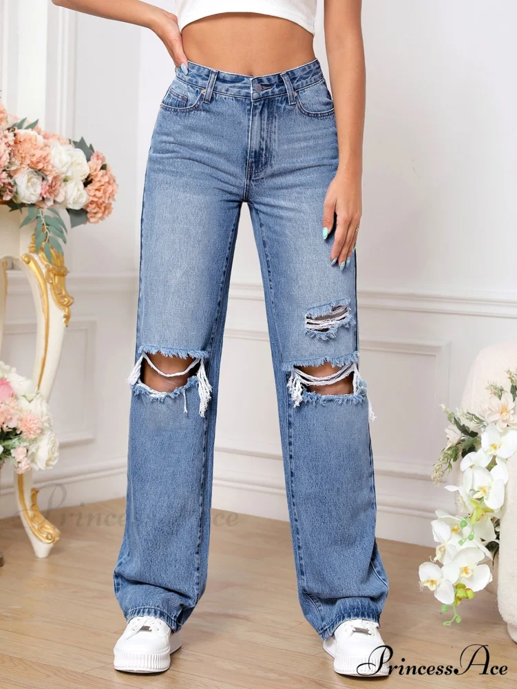 Ripped Straight Leg Jeans - Image 3