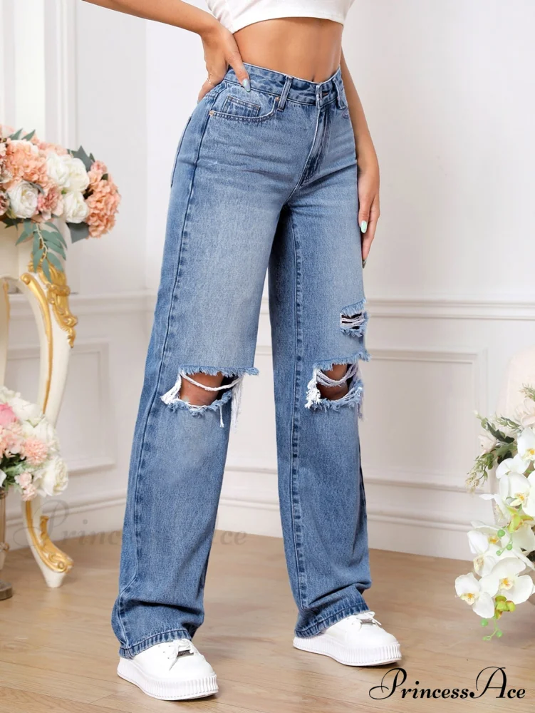 Ripped Straight Leg Jeans - Image 4