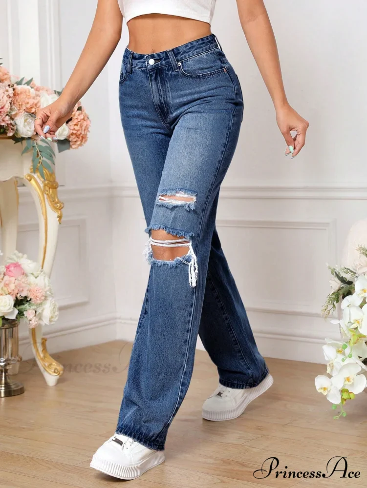 Ripped Straight Leg Jeans - Image 6