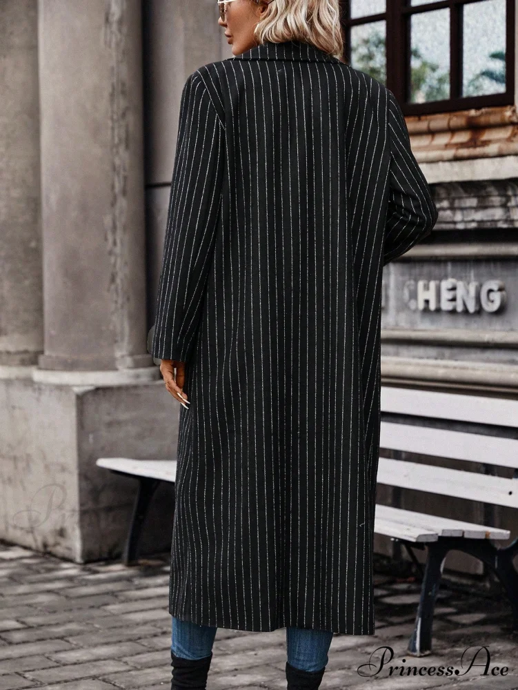 Striped Print Double Button Coat - Image 2