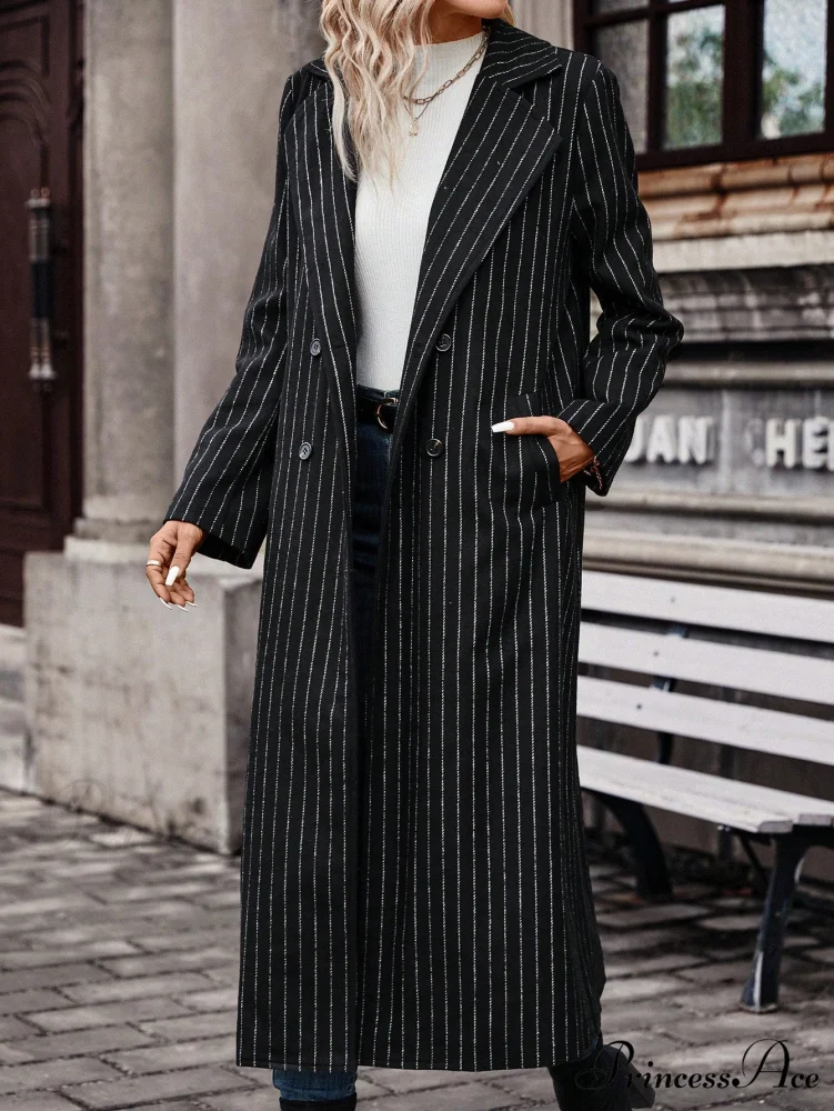 Striped Print Double Button Coat - Image 4