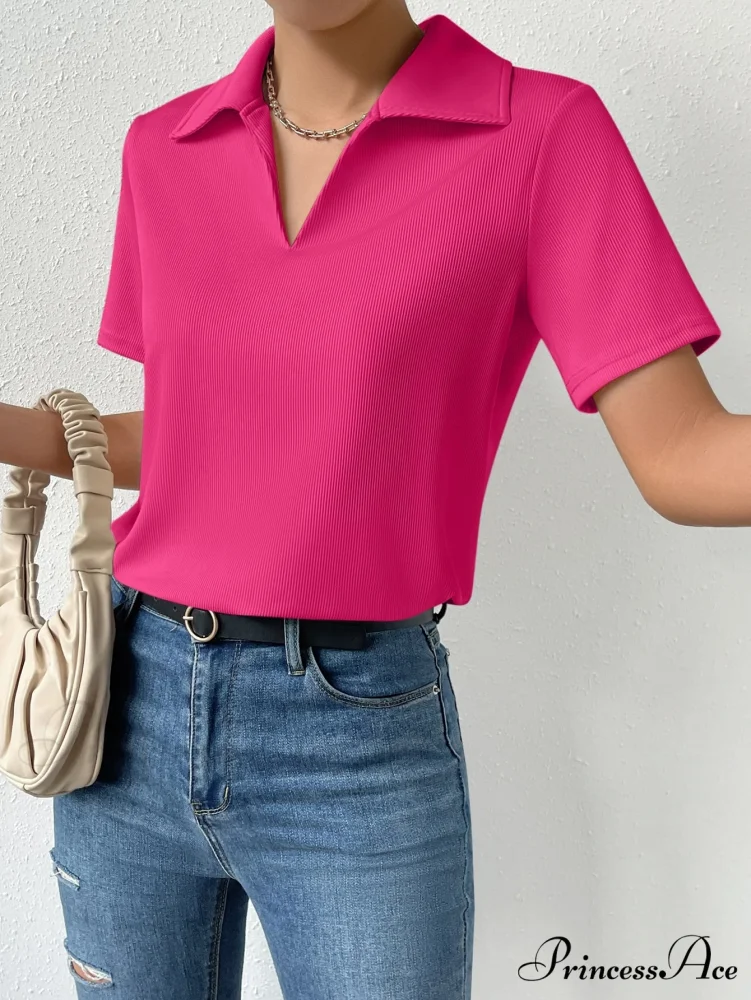 Solid Ribbed Knit Tee - Image 7