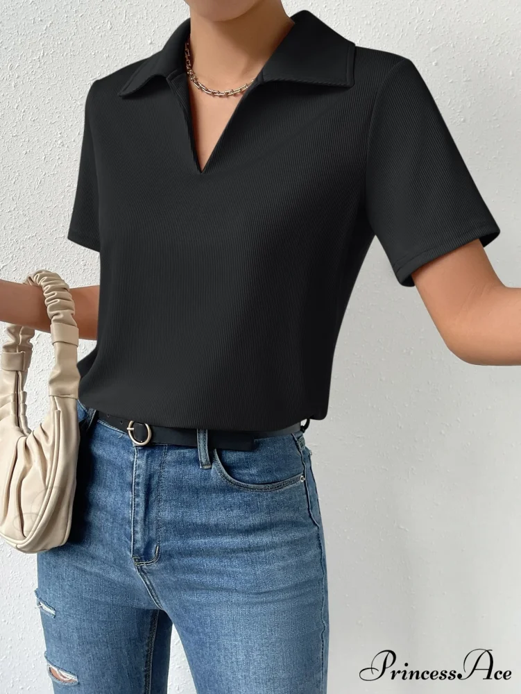 Solid Ribbed Knit Tee - Image 8