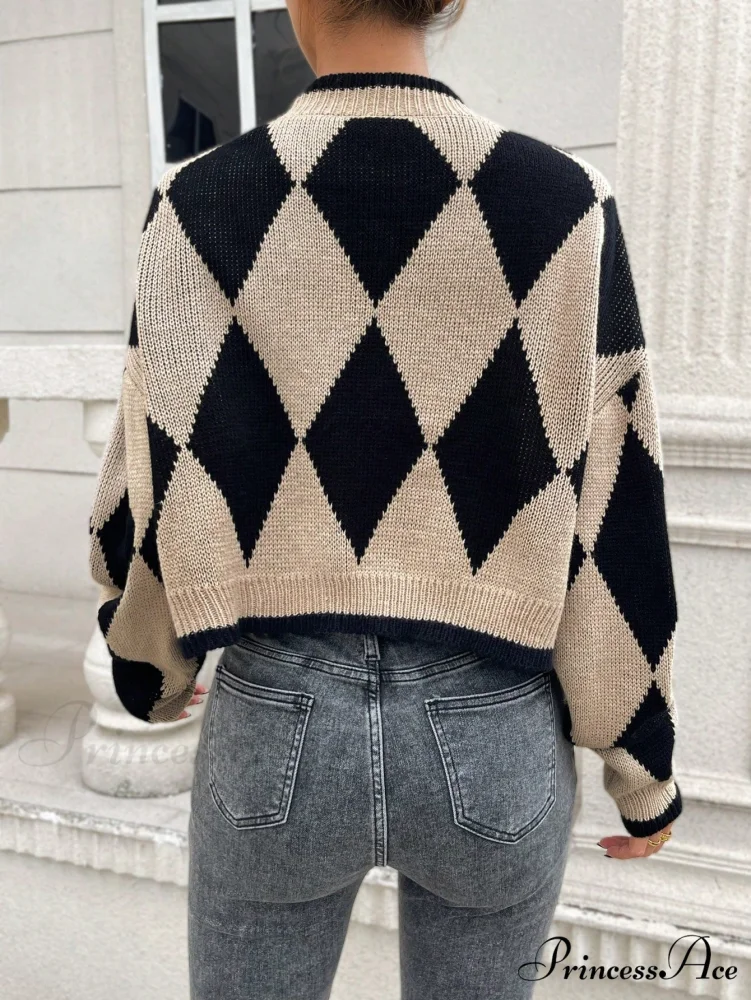 Argyle Pattern Drop Shoulder Duster Cardigan - Image 2