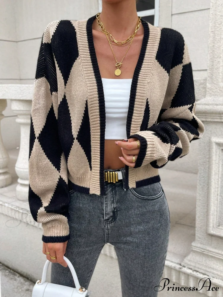 Argyle Pattern Drop Shoulder Duster Cardigan - Image 3