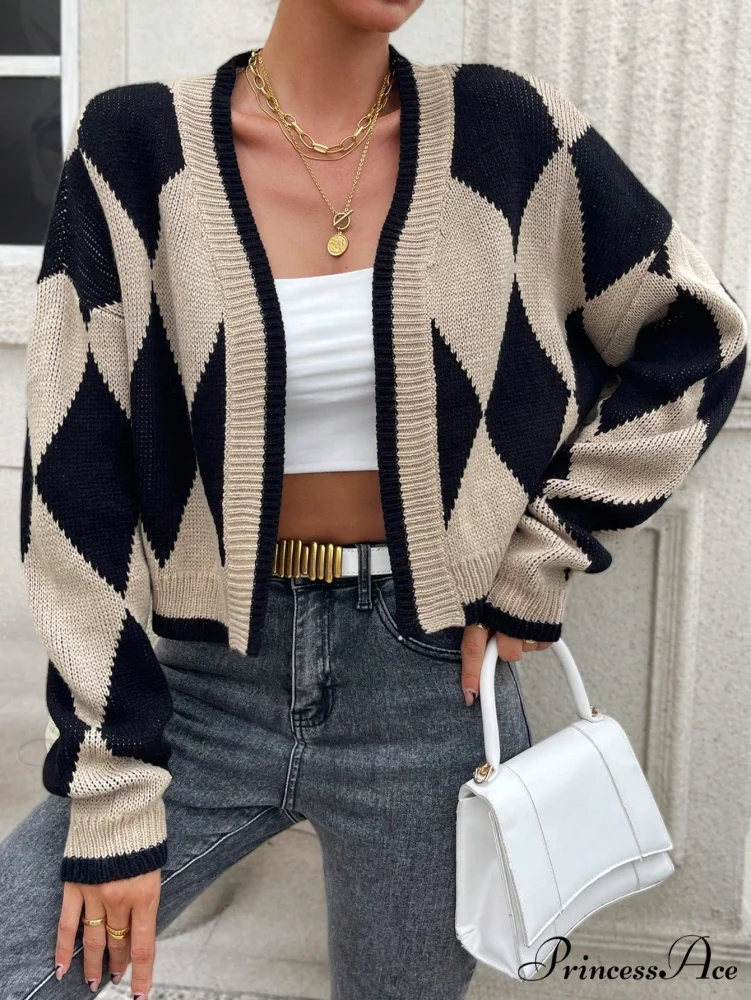 Argyle Pattern Drop Shoulder Duster Cardigan - Image 5