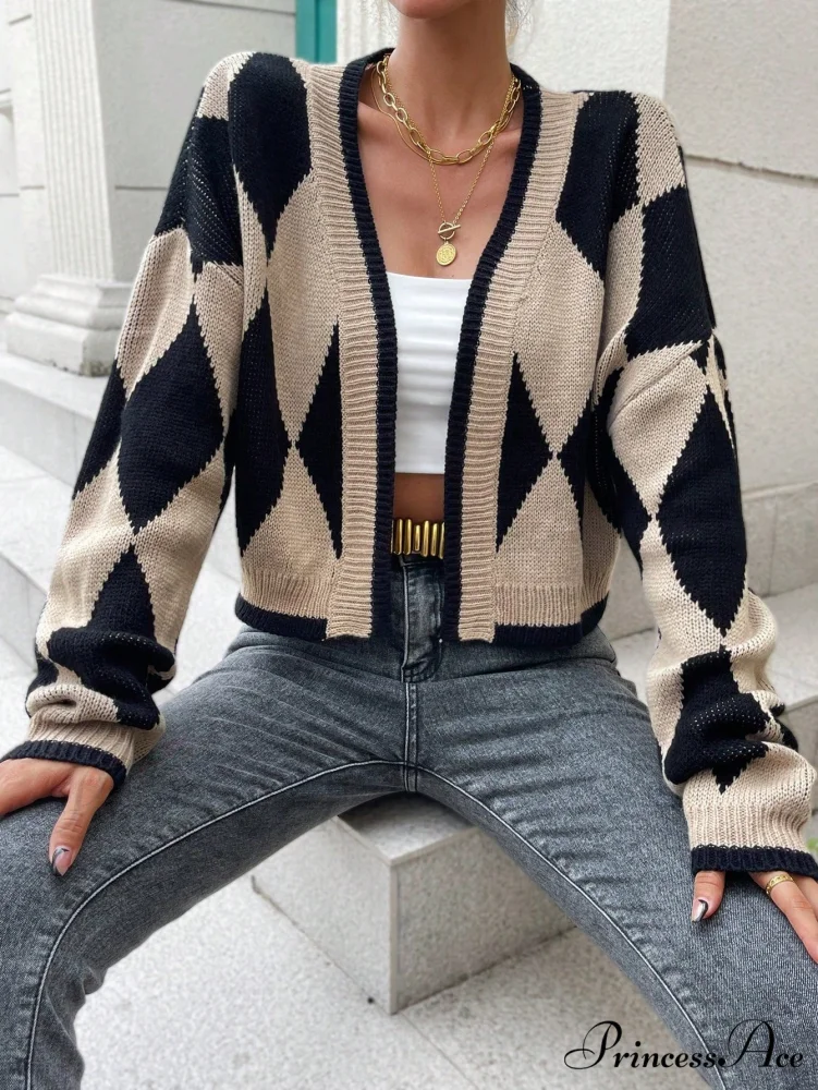 Argyle Pattern Drop Shoulder Duster Cardigan - Image 6