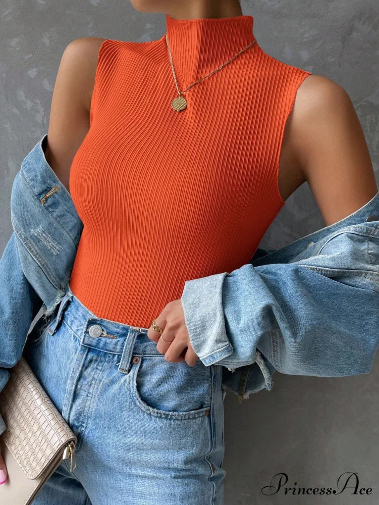 Mock Neck Ribbed Knit Tank Top - Image 15