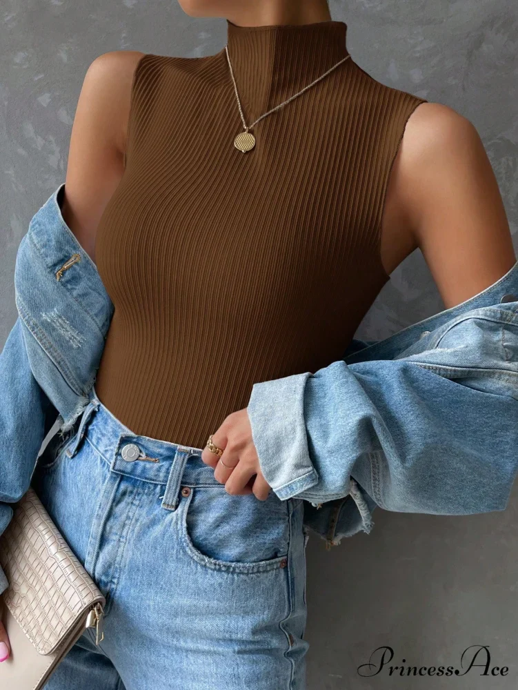 Mock Neck Ribbed Knit Tank Top - Image 16