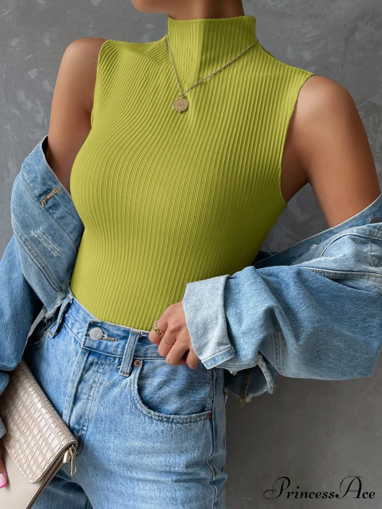 Mock Neck Ribbed Knit Tank Top - Image 17