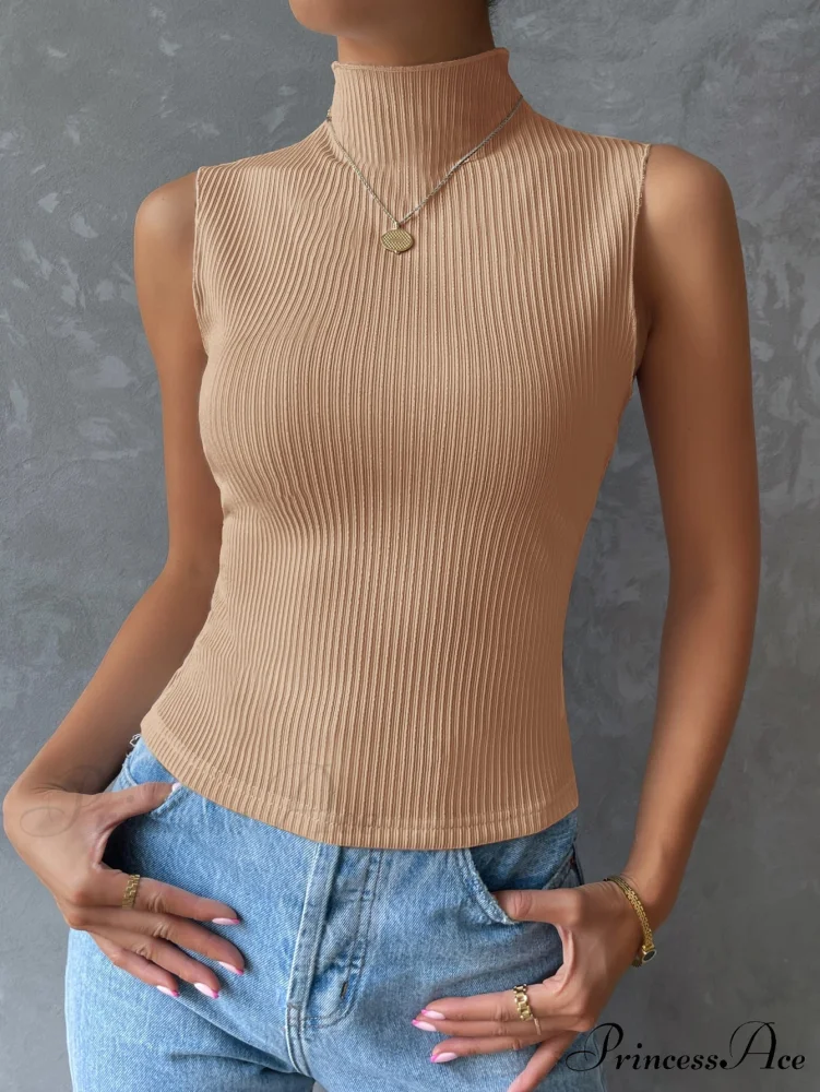Mock Neck Ribbed Knit Tank Top - Image 4