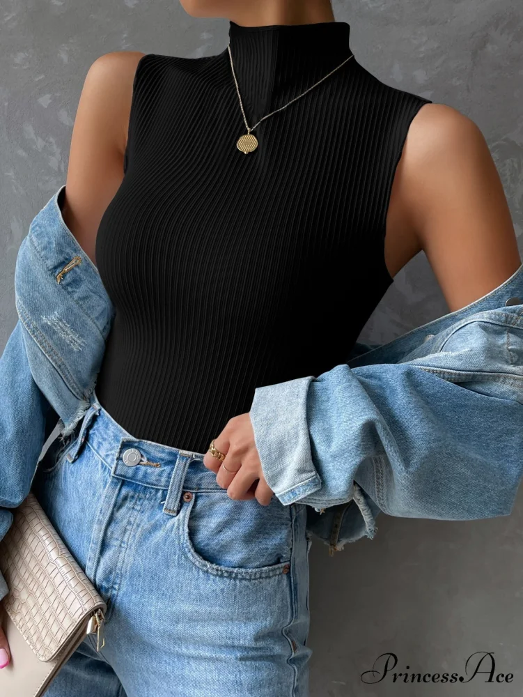 Mock Neck Ribbed Knit Tank Top - Image 8