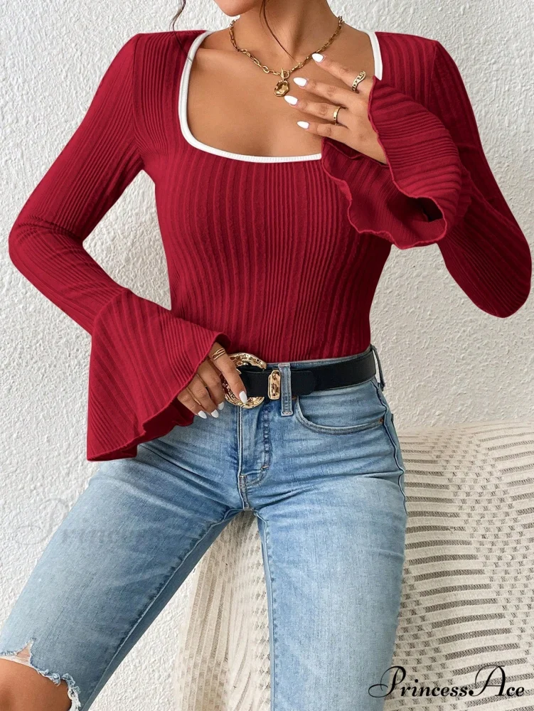 Binding Flounce Sleeve Scoop Neck Tee - Image 5