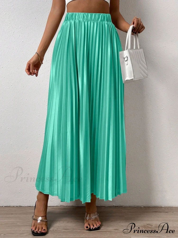 Solid Elastic Waist Pleated Skirt - Image 10