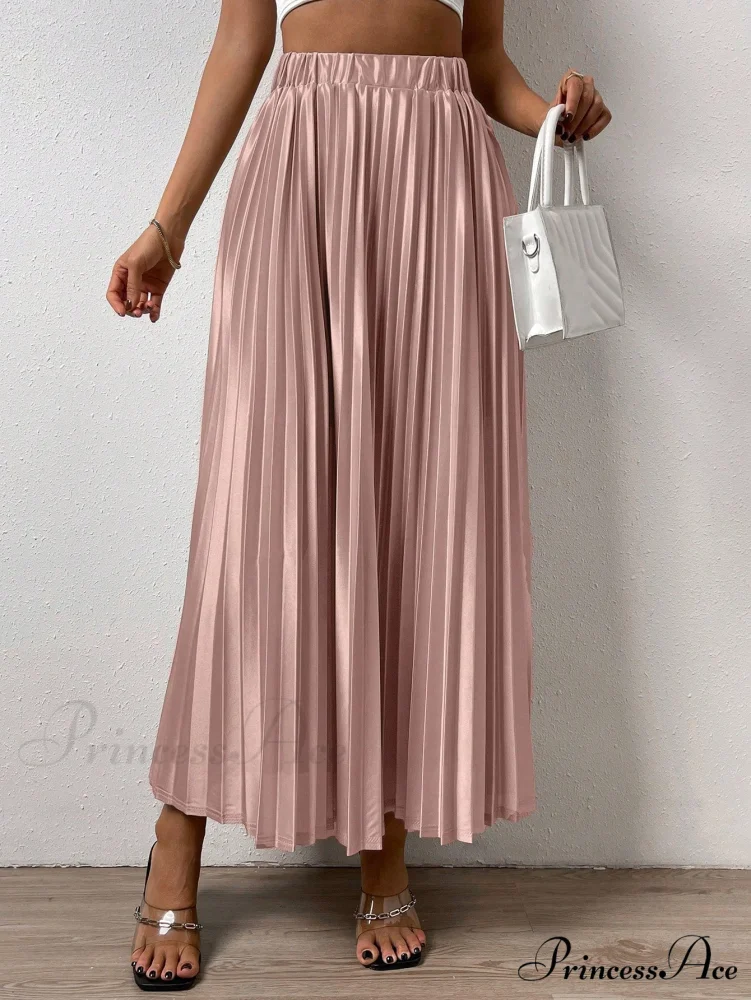 Solid Elastic Waist Pleated Skirt - Image 11