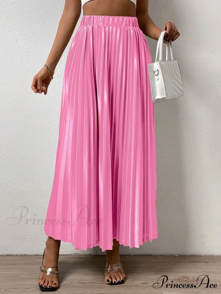 Solid Elastic Waist Pleated Skirt - Image 12