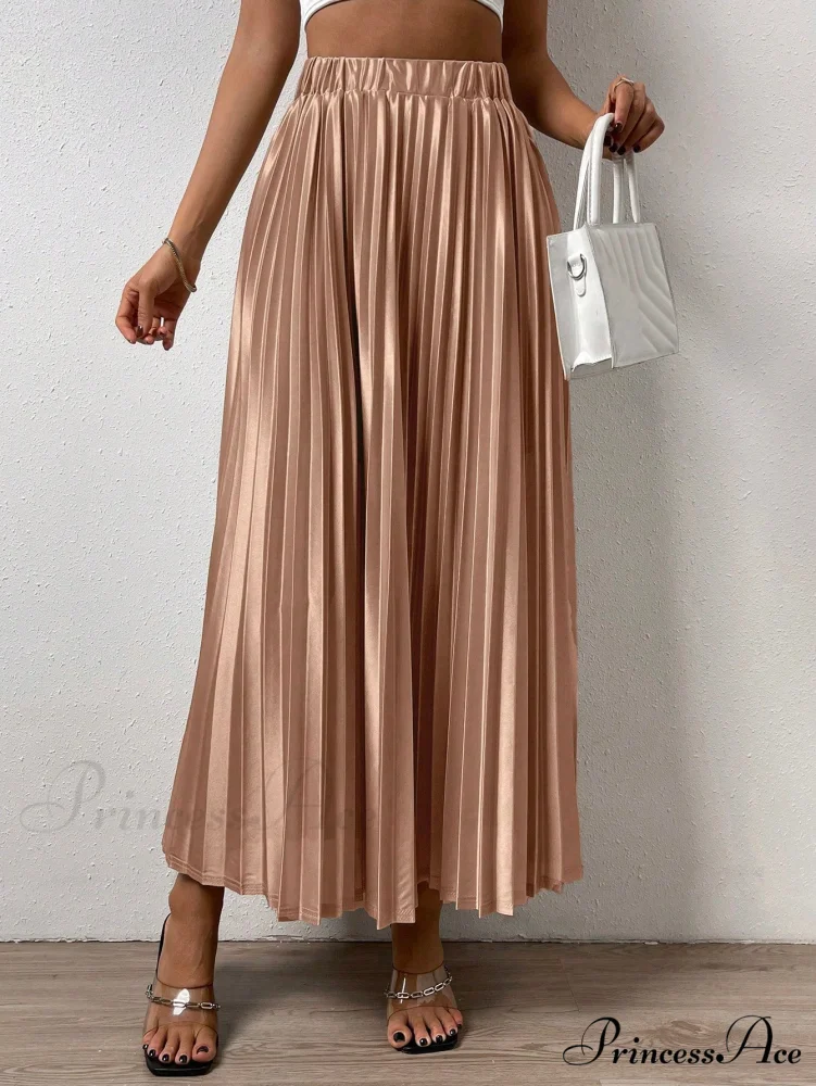 Solid Elastic Waist Pleated Skirt - Image 14