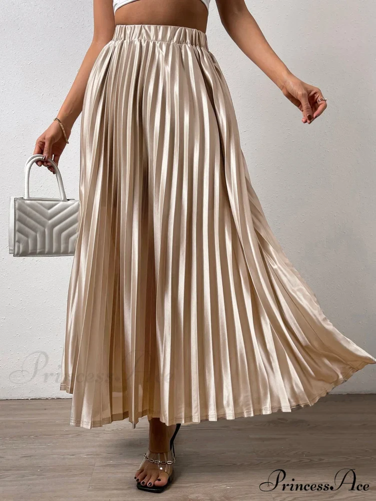 Solid Elastic Waist Pleated Skirt - Image 4