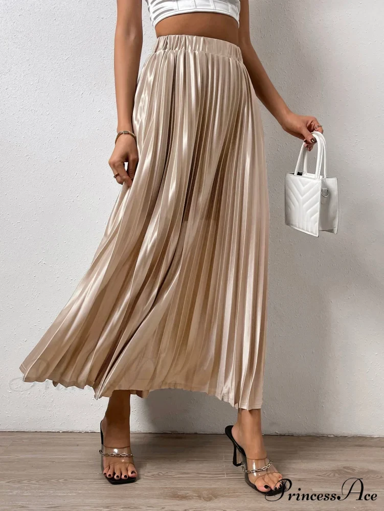 Solid Elastic Waist Pleated Skirt - Image 5