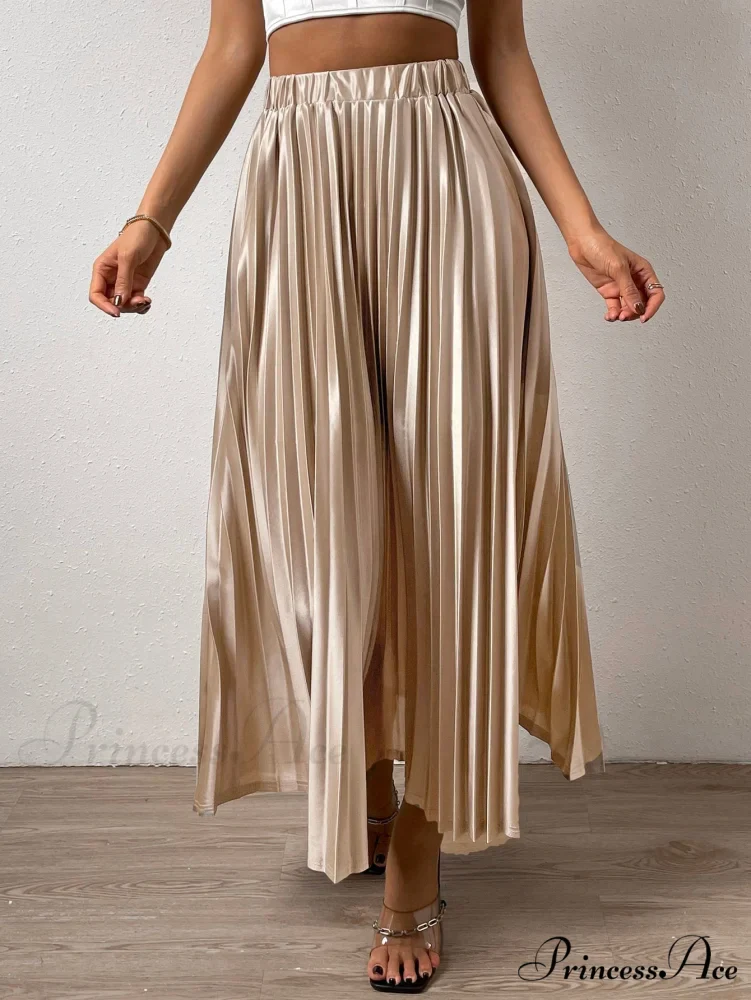 Solid Elastic Waist Pleated Skirt - Image 6