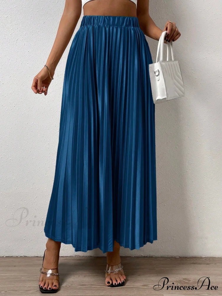 Solid Elastic Waist Pleated Skirt - Image 8