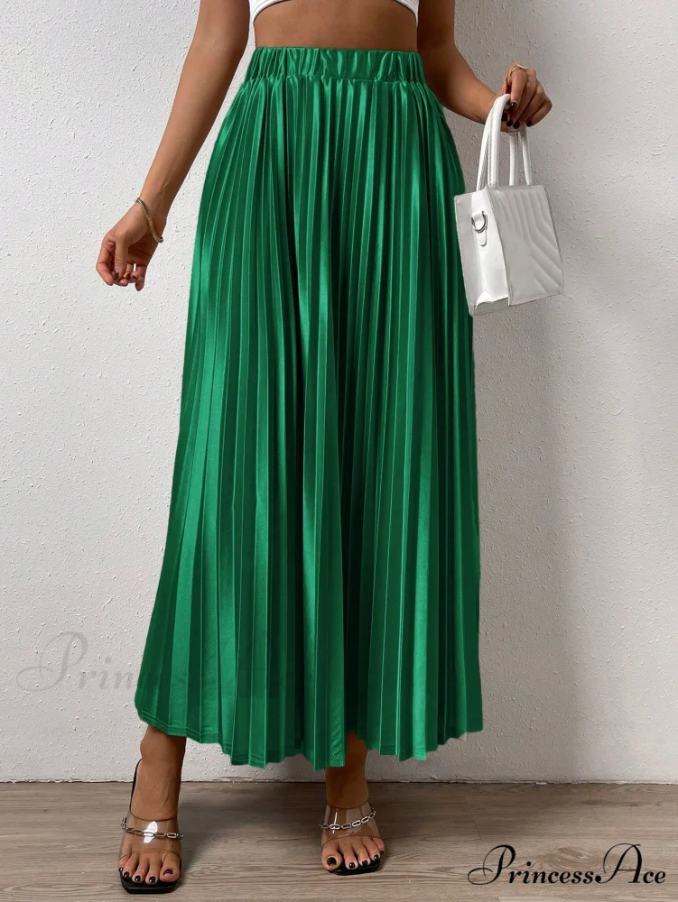 Solid Elastic Waist Pleated Skirt - Image 9
