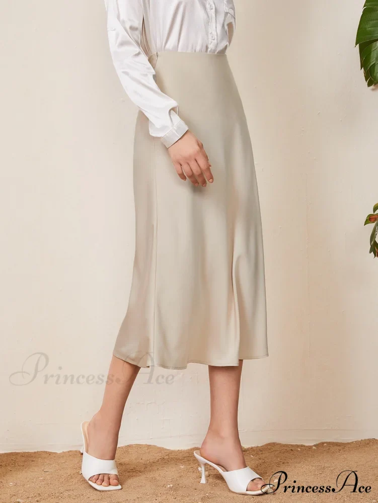 Solid High Waist Satin Skirt Workwear - Image 4