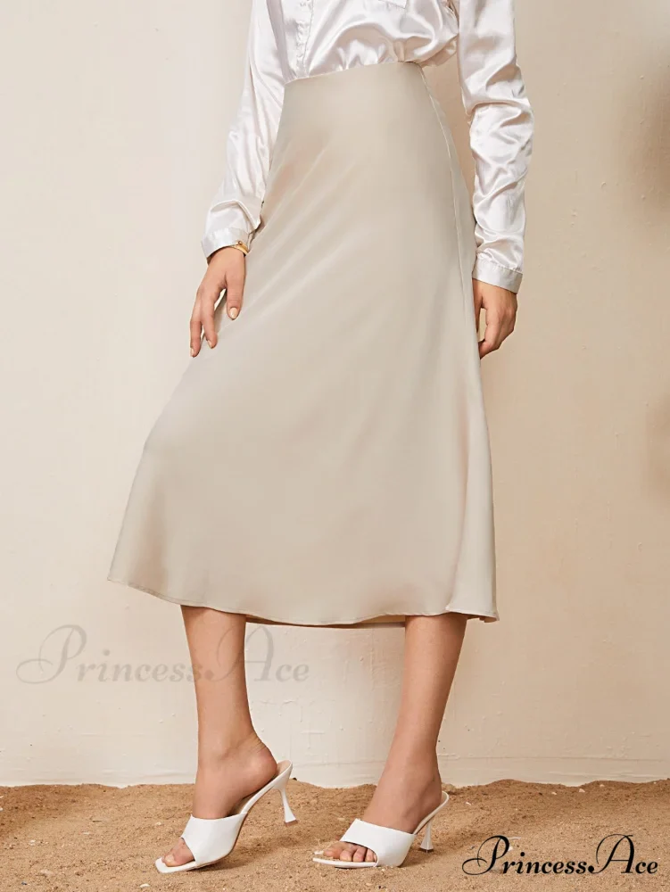 Solid High Waist Satin Skirt Workwear - Image 5