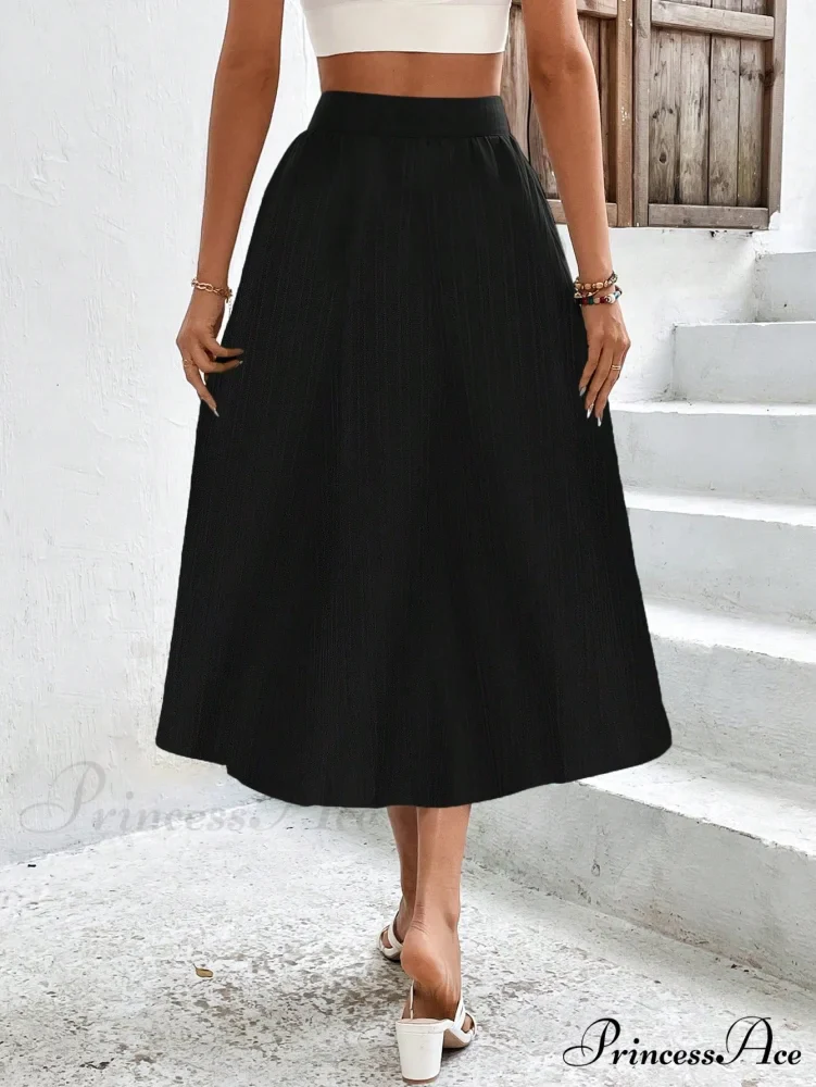 High Waist Button Detail Plisse A-line Skirt - Image 2