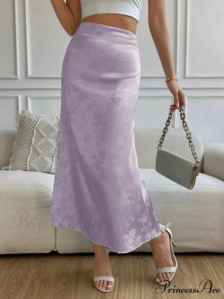 High Waist Jacquard Satin A-line Skirt - Image 10