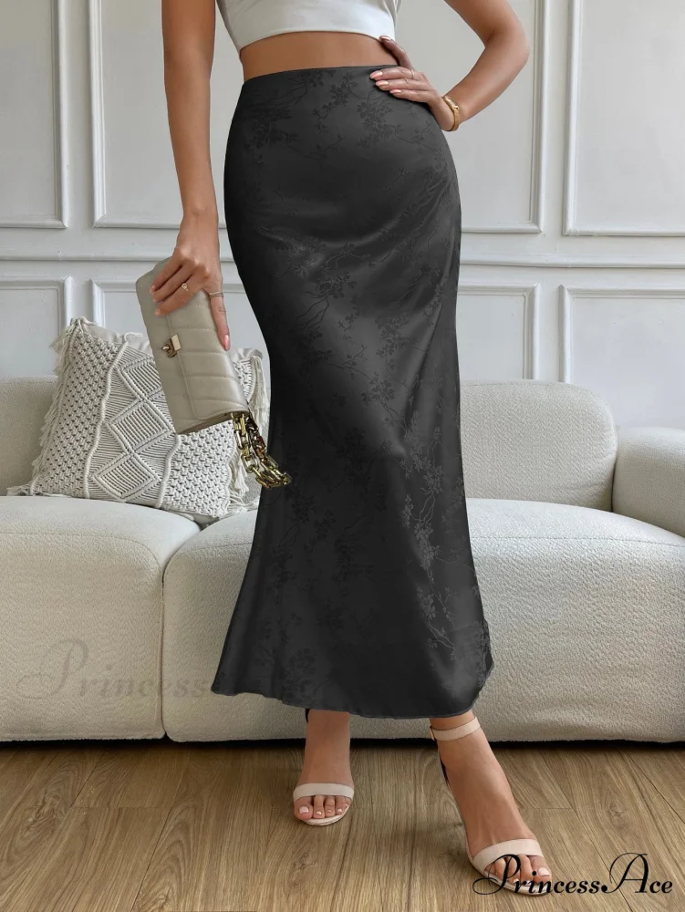 High Waist Jacquard Satin A-line Skirt - Image 3